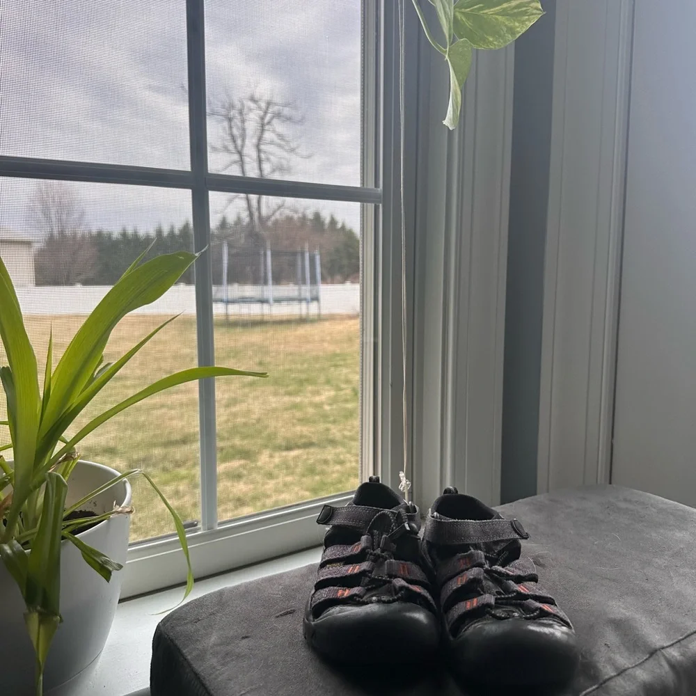 Keen Kids Gray and Black Water Shoe with Orange Accents